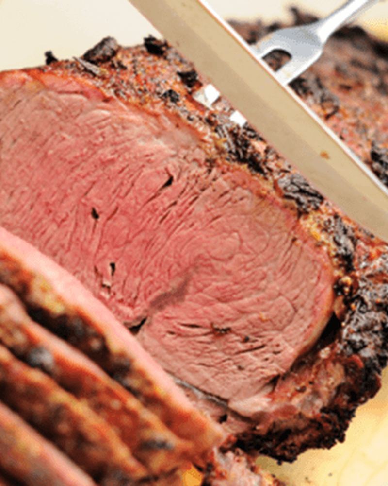 Sliced prime rib roast