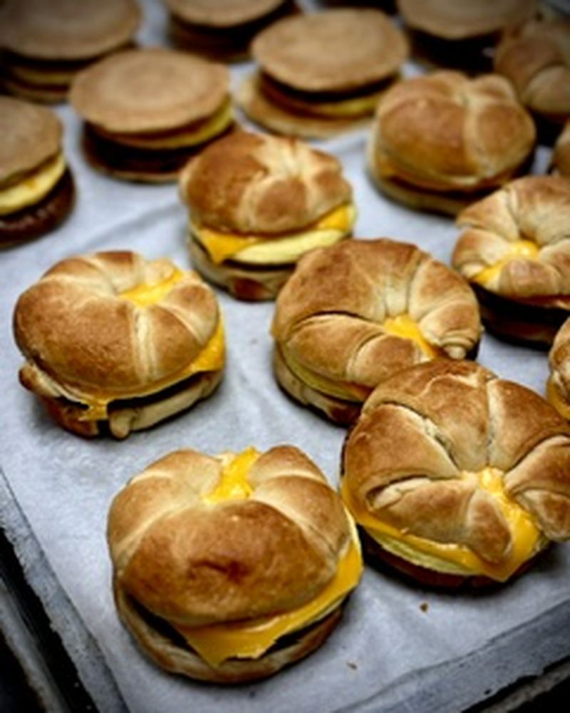 Breakfast sandwiches on kaiser rolls